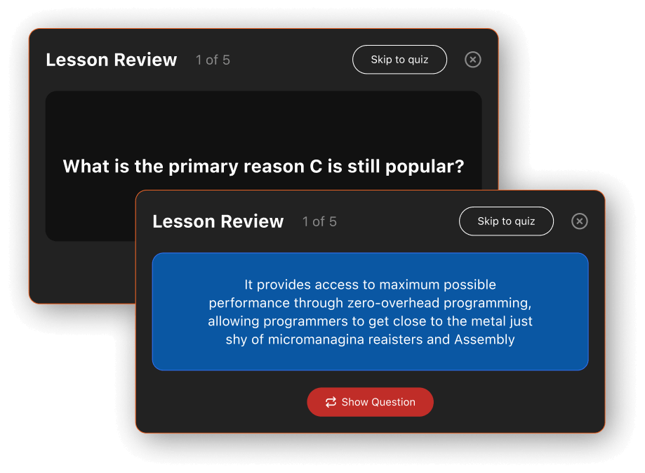 New Learning Mode with quizzes and flash cards